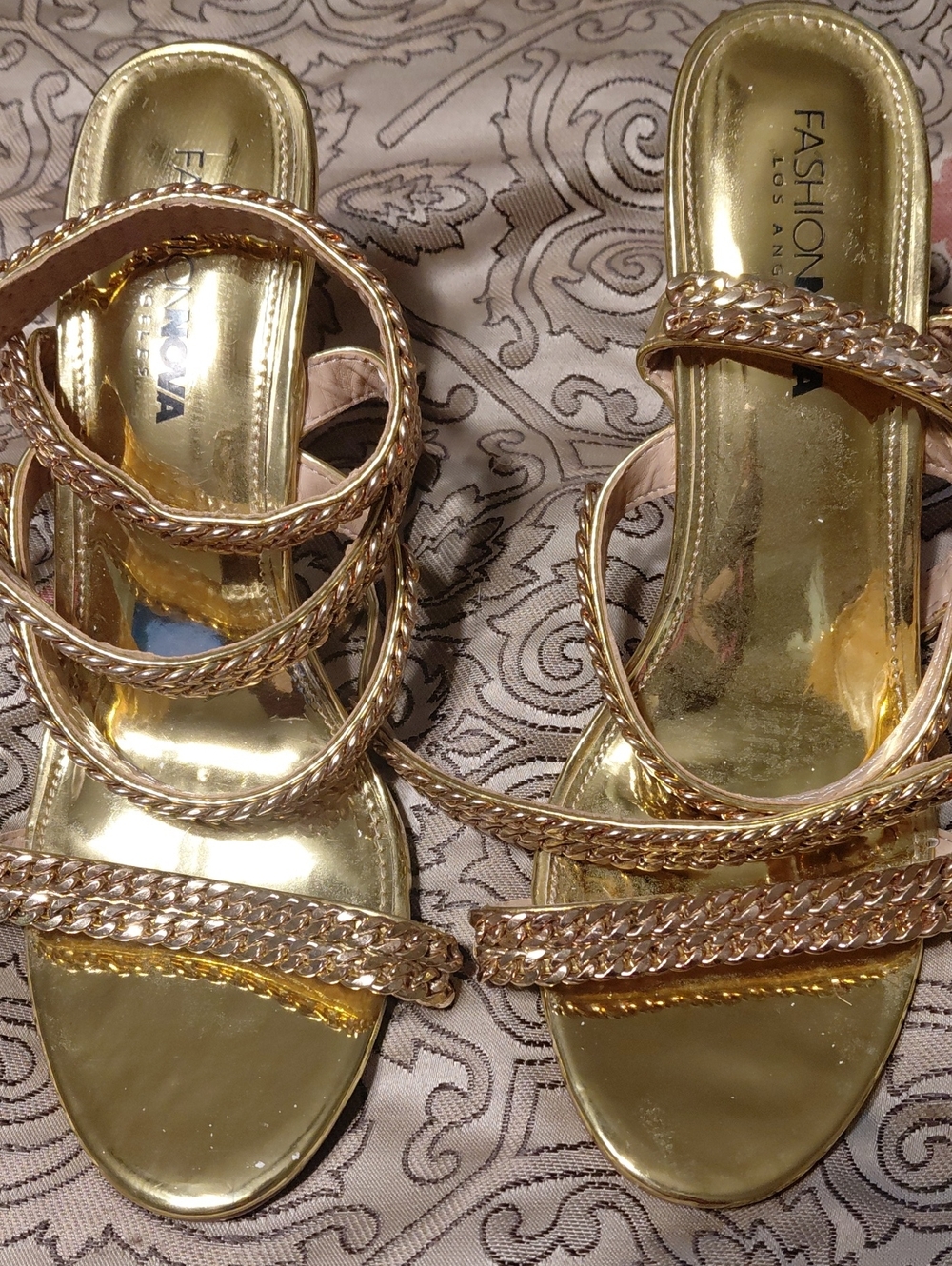 Fashion Nova Metallic Gold Braided Strap Slide Sandals